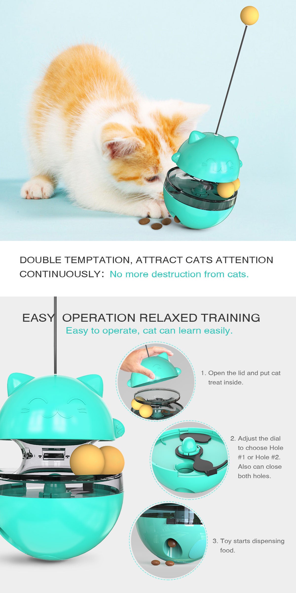 Cat Interactive Toys for Indoor Cats Kitten Wand Toy Weight Loss Lose Kitty Tracking Balls Slow Food Dispenser Feeder Treat Dispensing Feeding