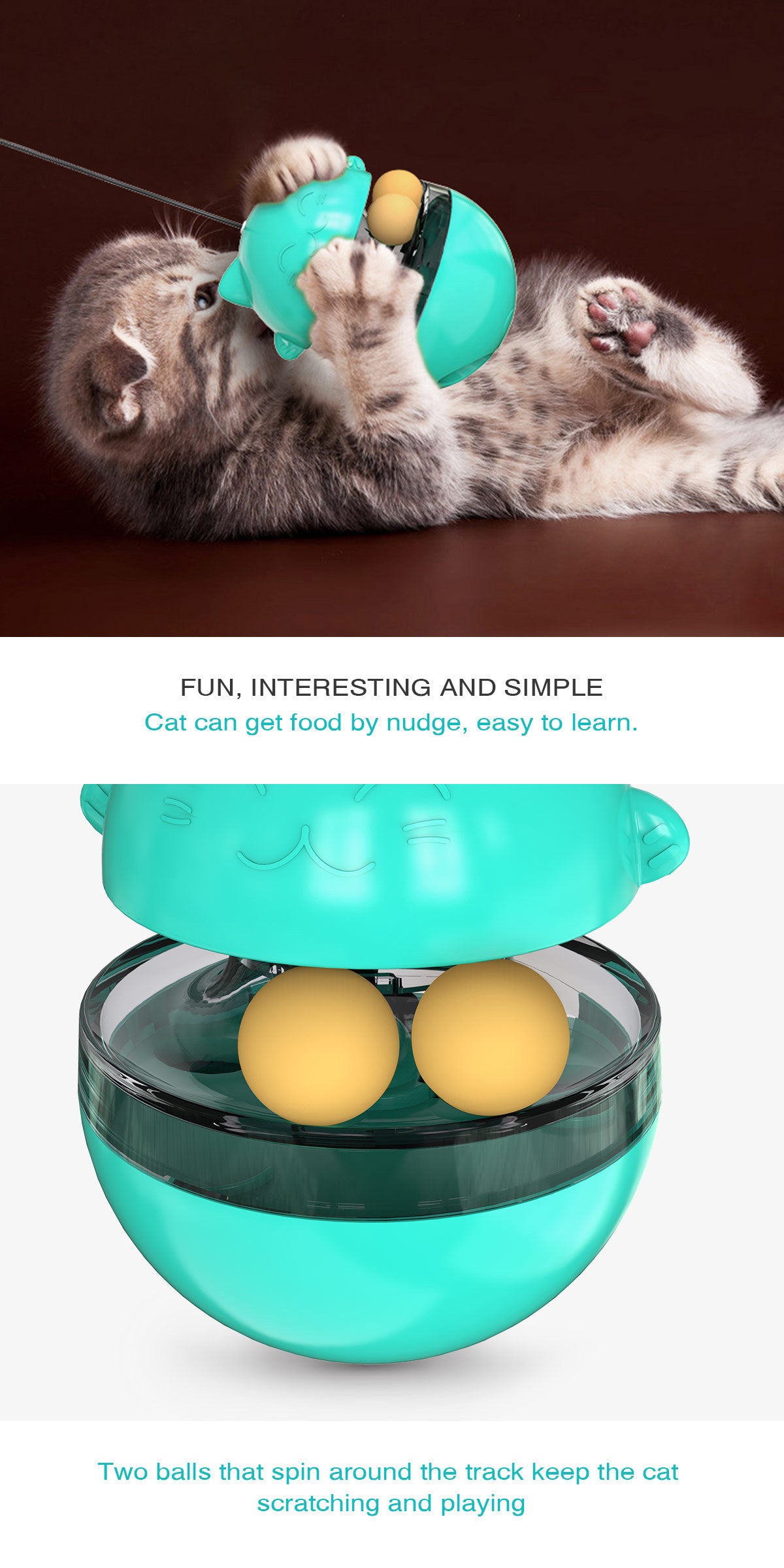 Cat Interactive Toys for Indoor Cats Kitten Wand Toy Weight Loss Lose Kitty Tracking Balls Slow Food Dispenser Feeder Treat Dispensing Feeding