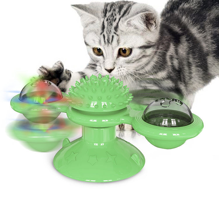 Windmill Cat Toy with Catnip, Interactive Cat Spinning Toys with Suction Cup Kitten Turntable Massage Toy for Indoor Cats