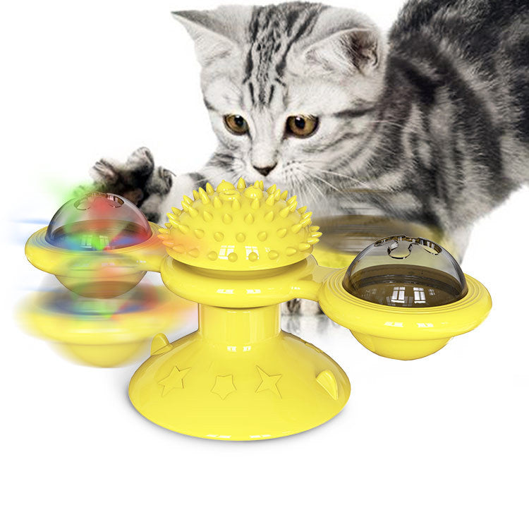 Windmill Cat Toy with Catnip, Interactive Cat Spinning Toys with Suction Cup Kitten Turntable Massage Toy for Indoor Cats