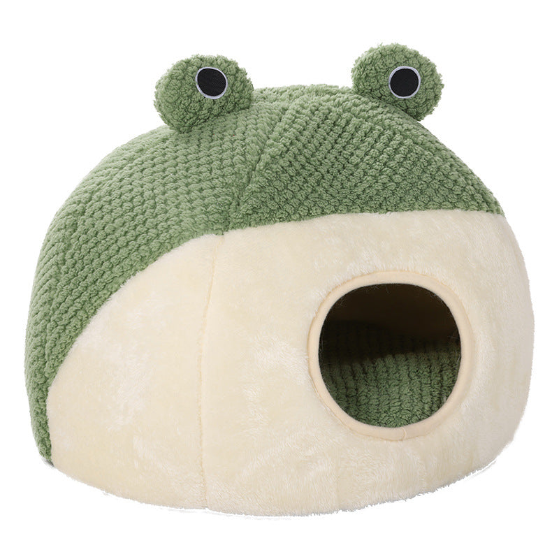 Pet Beds for Indoor Puppies Cats - Cat Bed Cave with Removable Washable Cushioned Pillow, Soft Plush Premium Cotton No Deformation Pet Bed, Lively Frog Pet House Design, Multiple Shape and Size