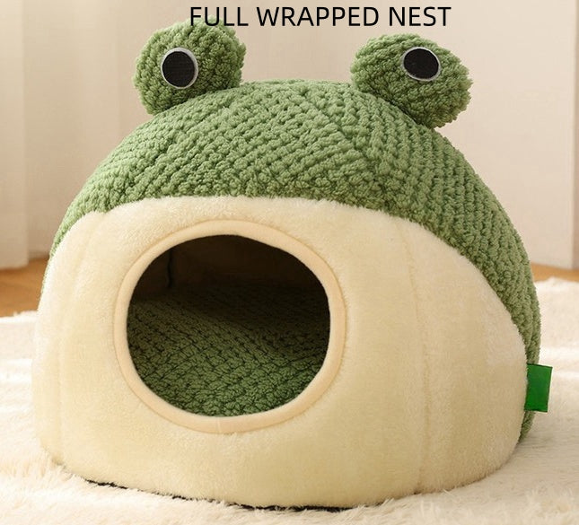 Pet Beds for Indoor Puppies Cats - Cat Bed Cave with Removable Washable Cushioned Pillow, Soft Plush Premium Cotton No Deformation Pet Bed, Lively Frog Pet House Design, Multiple Shape and Size