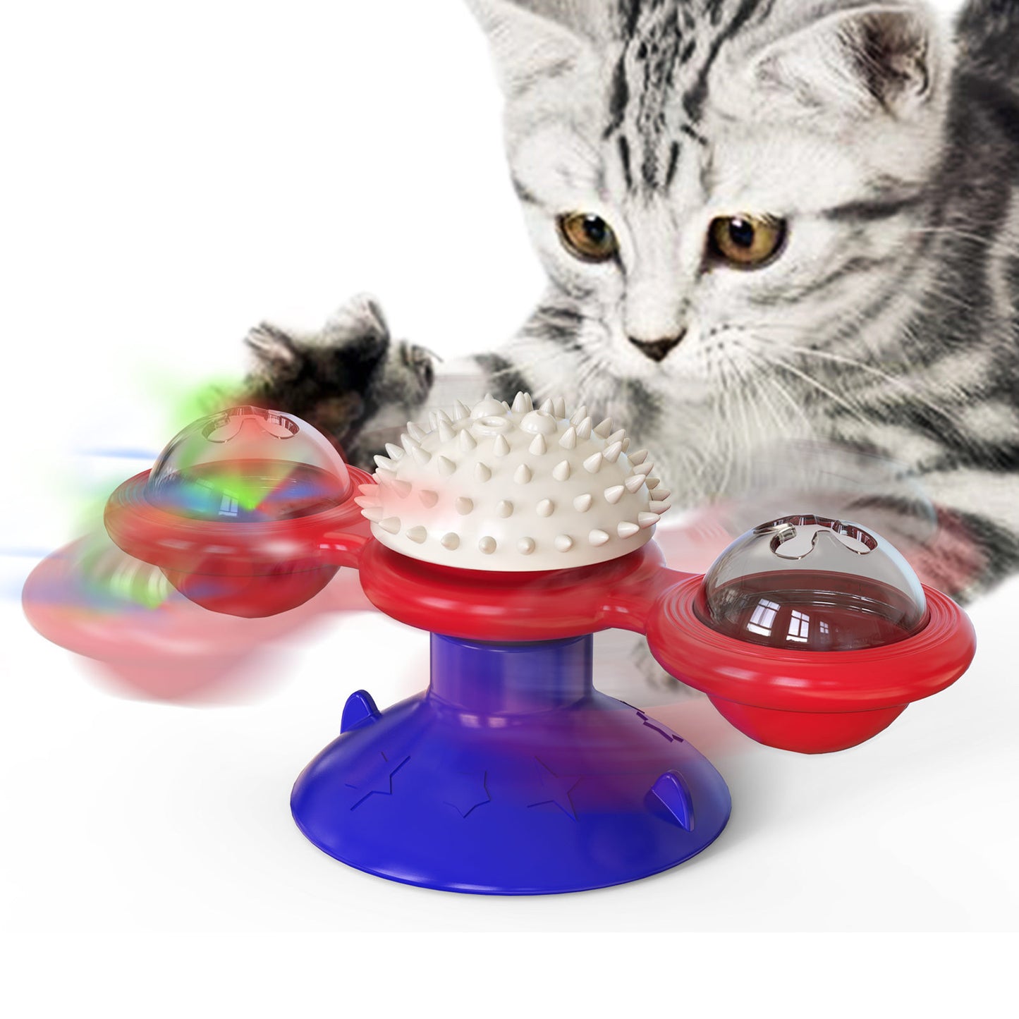 Windmill Cat Toy with Catnip, Interactive Cat Spinning Toys with Suction Cup Kitten Turntable Massage Toy for Indoor Cats