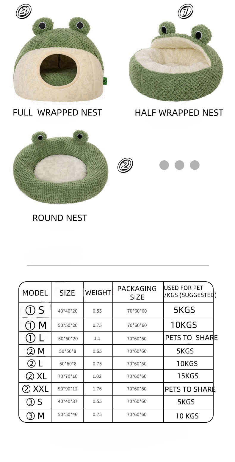 Pet Beds for Indoor Puppies Cats - Cat Bed Cave with Removable Washable Cushioned Pillow, Soft Plush Premium Cotton No Deformation Pet Bed, Lively Frog Pet House Design, Multiple Shape and Size