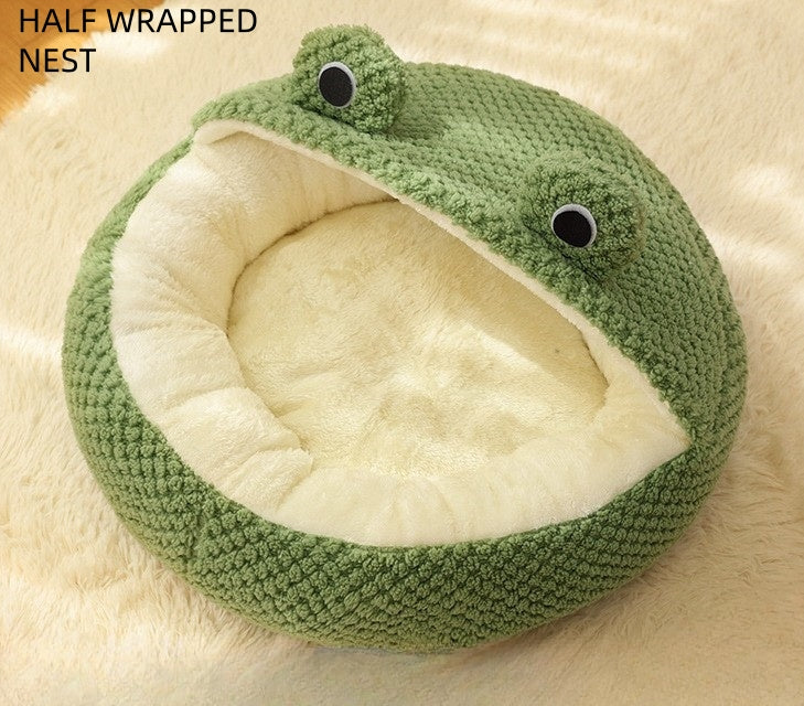 Pet Beds for Indoor Puppies Cats - Cat Bed Cave with Removable Washable Cushioned Pillow, Soft Plush Premium Cotton No Deformation Pet Bed, Lively Frog Pet House Design, Multiple Shape and Size