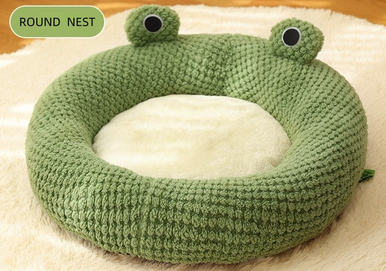 Pet Beds for Indoor Puppies Cats - Cat Bed Cave with Removable Washable Cushioned Pillow, Soft Plush Premium Cotton No Deformation Pet Bed, Lively Frog Pet House Design, Multiple Shape and Size