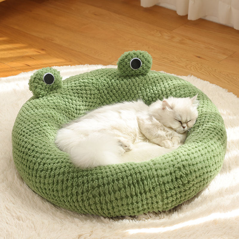 Pet Beds for Indoor Puppies Cats - Cat Bed Cave with Removable Washable Cushioned Pillow, Soft Plush Premium Cotton No Deformation Pet Bed, Lively Frog Pet House Design, Multiple Shape and Size