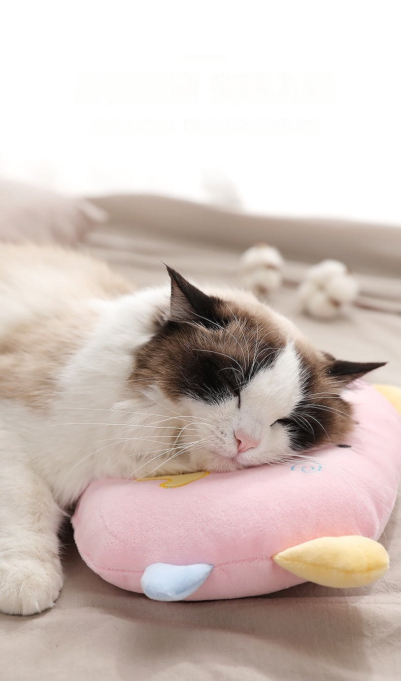 Pillow for Cats & Puppy, Cat Neck Pillow Soft Fluffy Pet Calming Toy Half Donut Cuddler, U-Shaped Pillow for Pet, Joint Relief Sleeping Improve