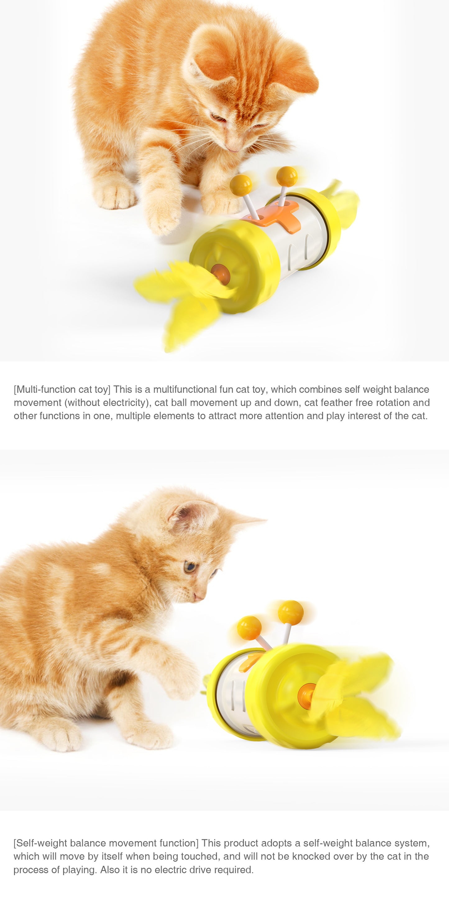 Self-weight Balance Cat Toys Interactive Feather Toys, Pet Exercise Toys for Indoor Cats/Kitten with Feather