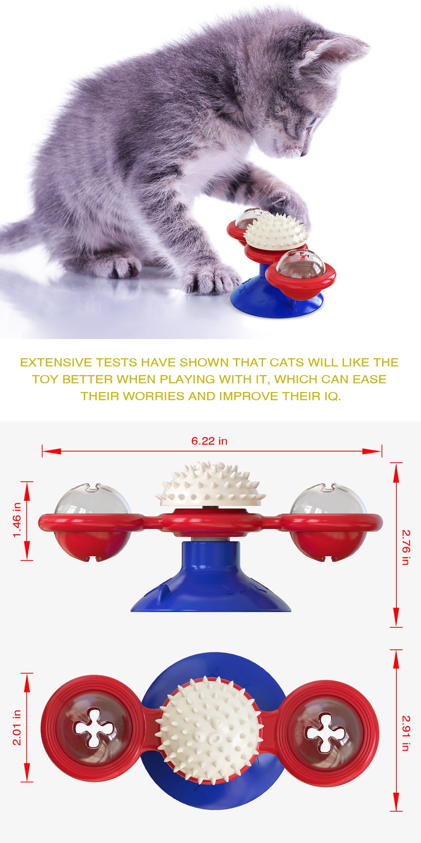 Windmill Cat Toy with Catnip, Interactive Cat Spinning Toys with Suction Cup Kitten Turntable Massage Toy for Indoor Cats