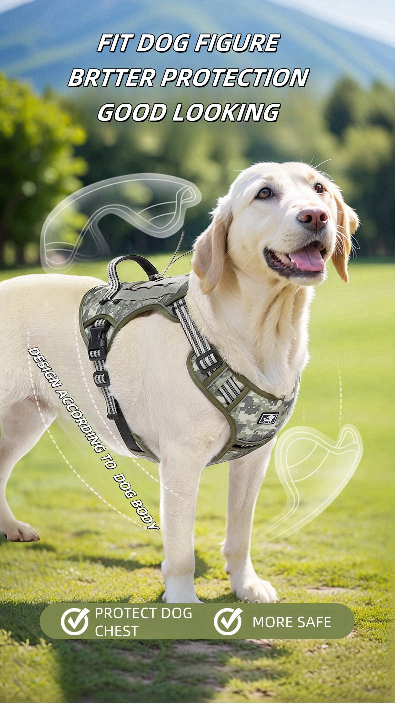 Multifunctional Tactical Dog Harness Vest,No-Pull Service Dog Vest with Hook & Loop Panels,Adjustable Dog Vest Harness for Walking Hiking Training With 1.5M Leash Free Gift